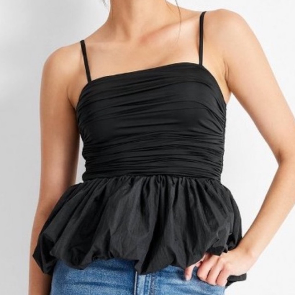 Future Collective Elegant Black Ruched Top With Bubble Hem